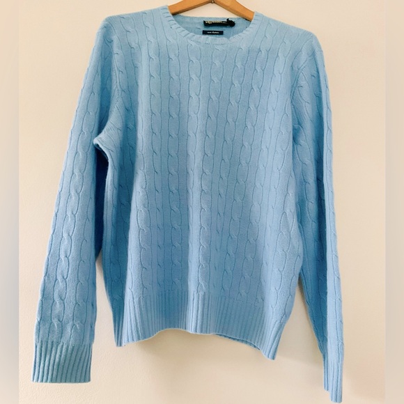 Ralph Lauren Light Blue Cable Knit Cashmere Sweater - Picture 1 of 6